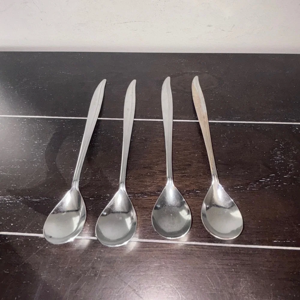 Sculptured Leaf Japan | Stainless Iced Tea Spoons | Set of 4‎ Vintage | MCM